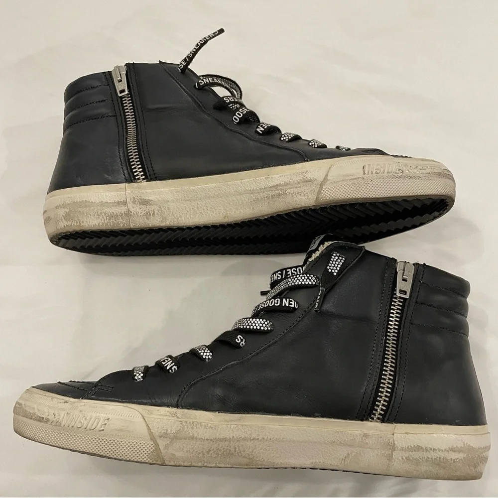 Golden Goose Women's Slide Black with‎ Studs size 41, US 11 with Swarovski Laces